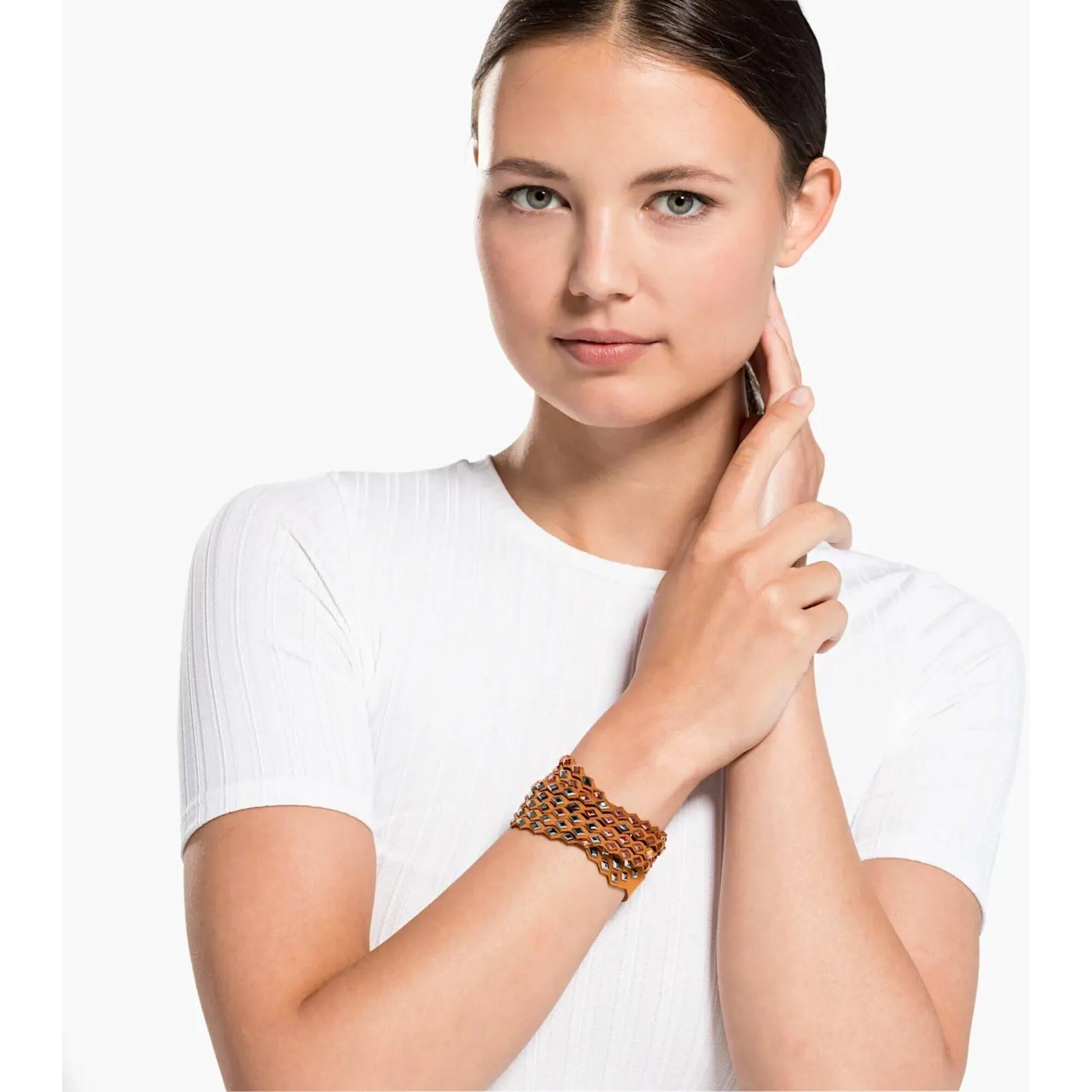 Swarovski Jewelry Swarovski Women's Bracelet - Power Brown Fabric and Red, Gold Crystals | 5572734