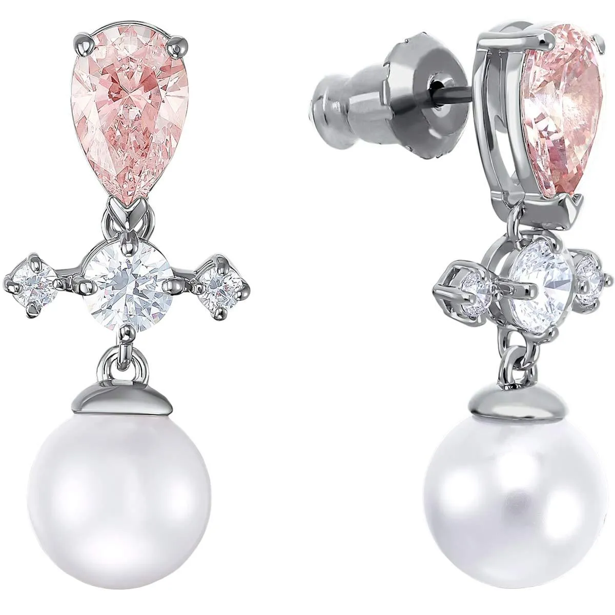 Swarovski Jewelry Swarovski Women's Drop Earrings - Perfection Pierced Pearl Rhodium Plated | 5516592