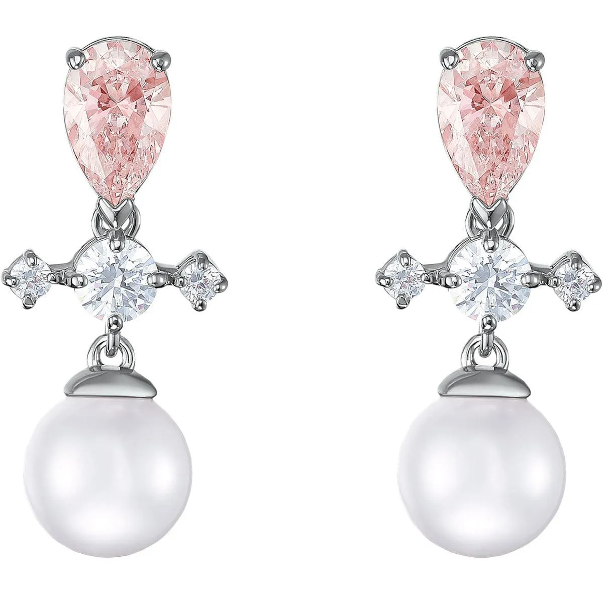Swarovski Jewelry Swarovski Women's Drop Earrings - Perfection Pierced Pearl Rhodium Plated | 5516592