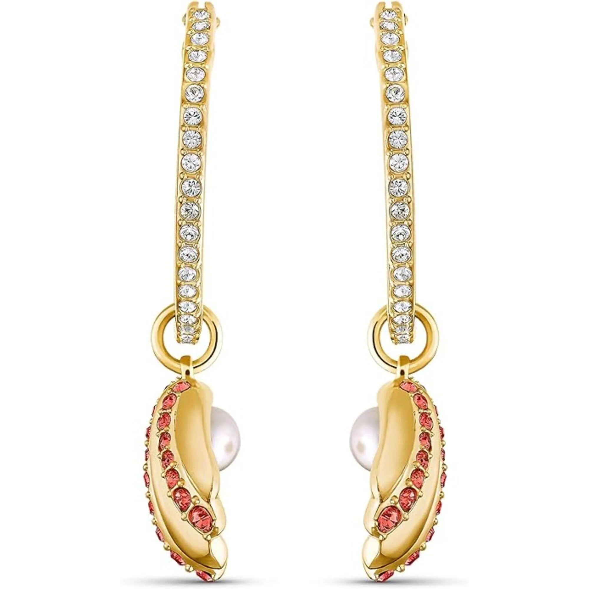Swarovski Jewelry Swarovski Women's Earrings - Shell Pearl Yellow Gold Red and White Crystal | 5524185