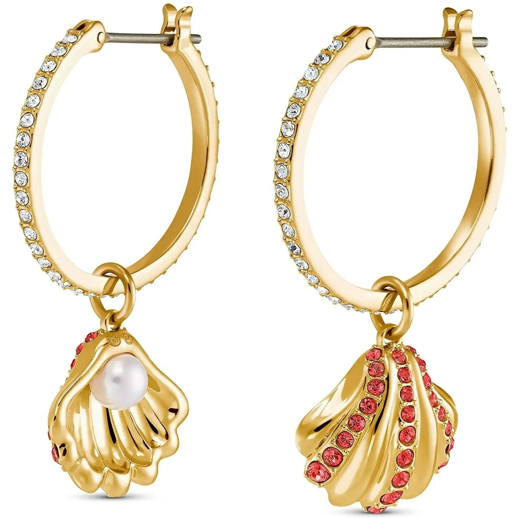 Swarovski Jewelry Swarovski Women's Earrings - Shell Pearl Yellow Gold Red and White Crystal | 5524185