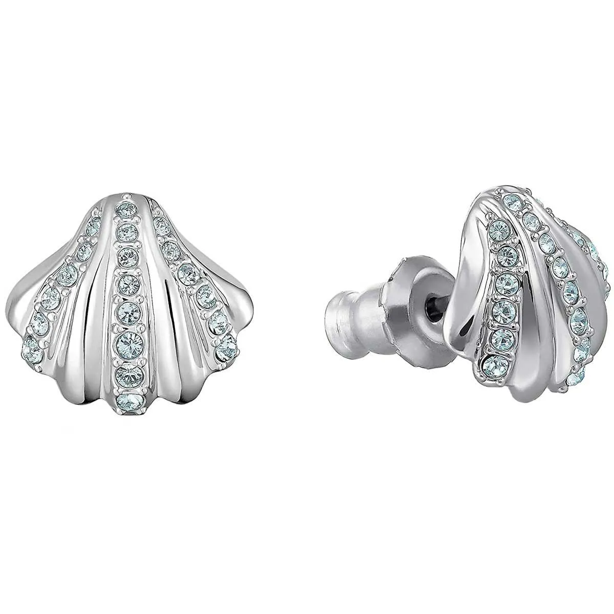 Swarovski Jewelry Swarovski Women's Earrings - Shell Rhodium Plated Blue Crystals Pierced | 5526494