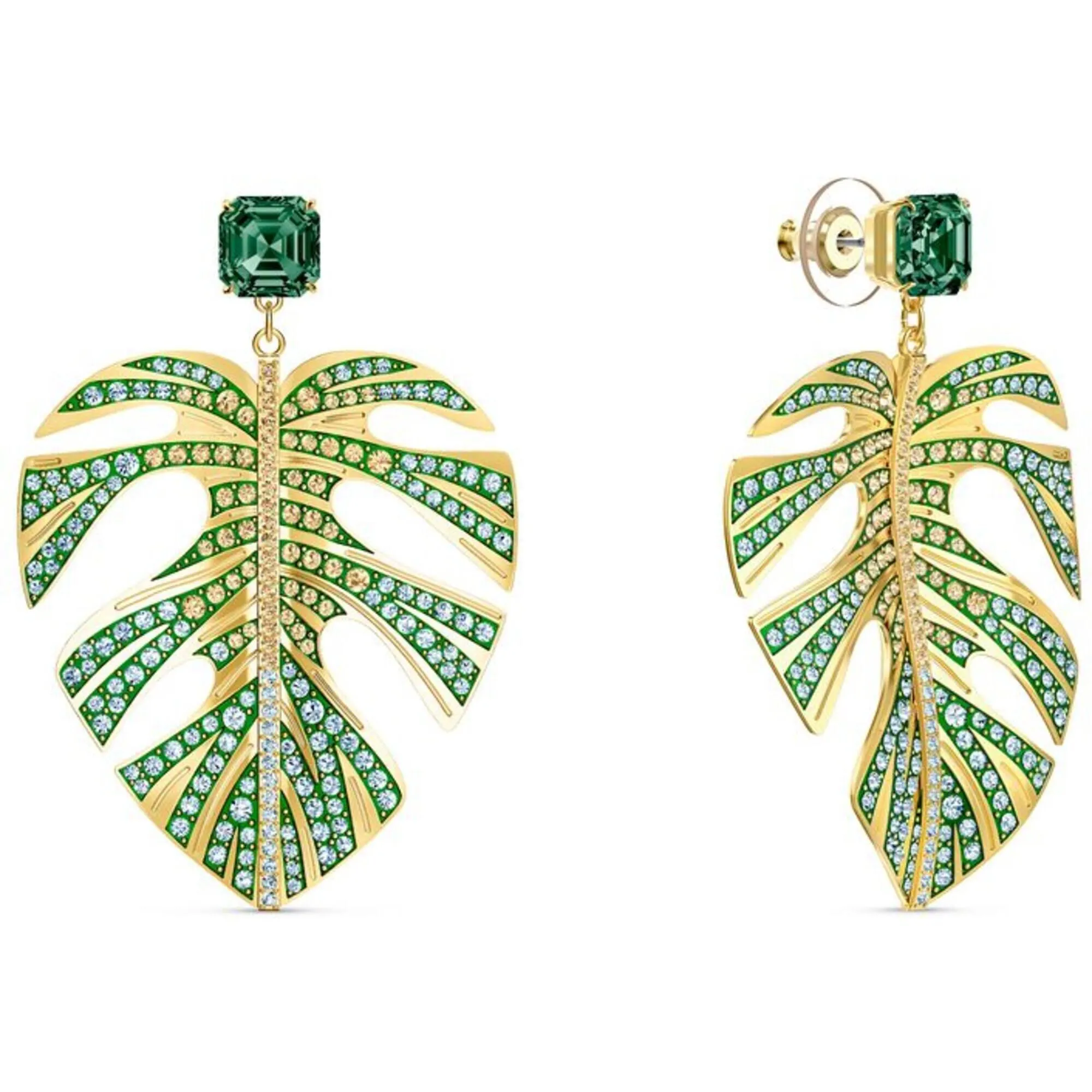 Swarovski Jewelry Swarovski Women's Earrings - Tropical Leaf Green Yellow Gold Plated | 5525242