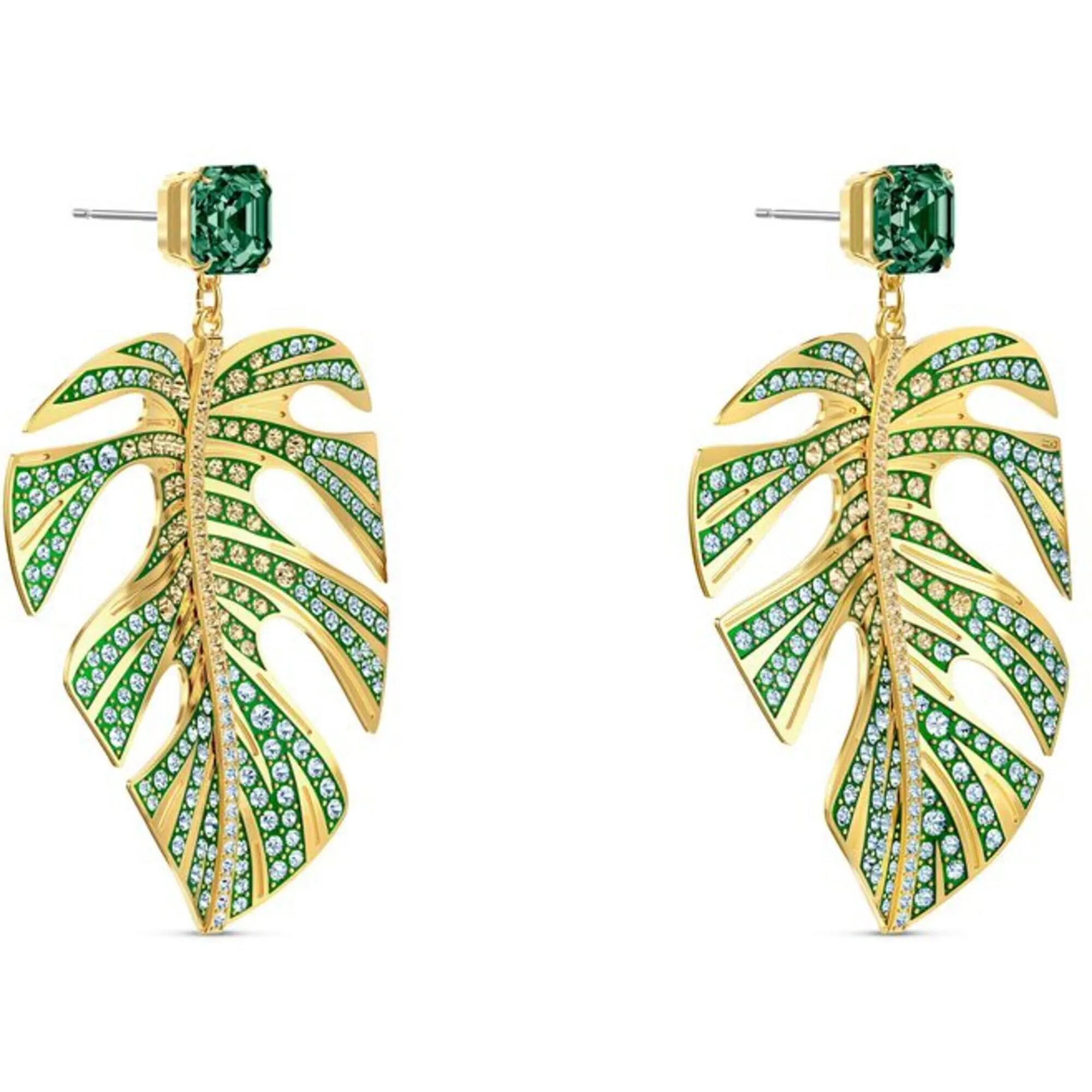 Swarovski Jewelry Swarovski Women's Earrings - Tropical Leaf Green Yellow Gold Plated | 5525242