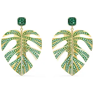 Swarovski Jewelry Swarovski Women's Earrings - Tropical Leaf Green Yellow Gold Plated | 5525242