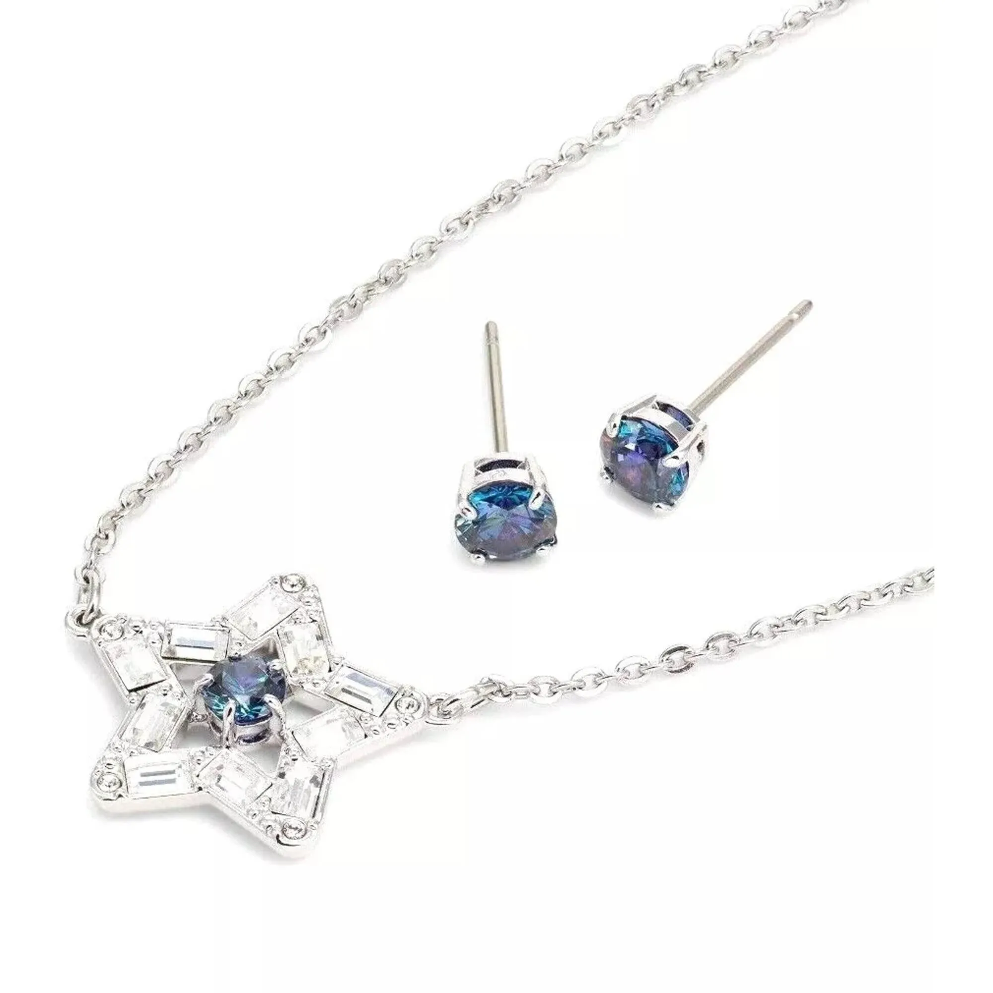 Swarovski Jewelry Swarovski Women's Jewelry Set - Stella Blue Star Crystal Rhodium Plated | 5646762