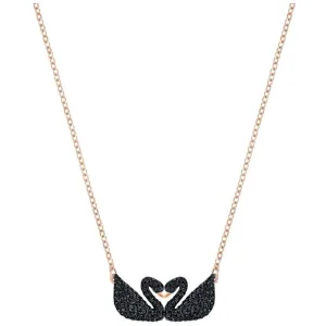 Swarovski Jewelry Swarovski Women's Necklace - Iconic Swan Double Black Crystal Rose Gold | 5296468