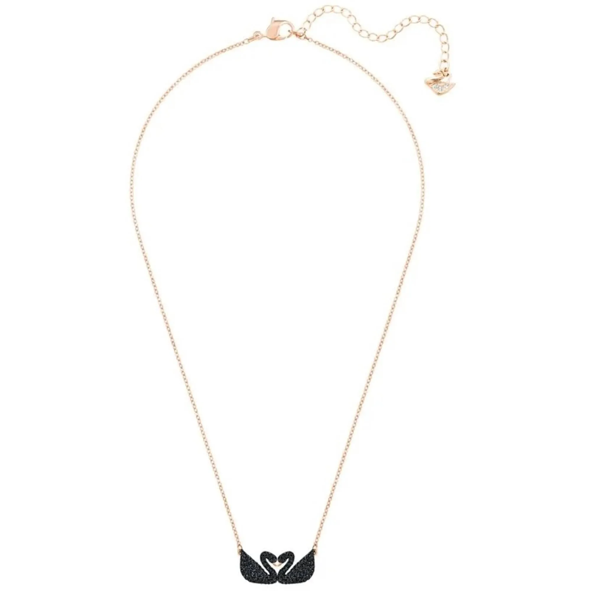 Swarovski Jewelry Swarovski Women's Necklace - Iconic Swan Double Black Crystal Rose Gold | 5296468