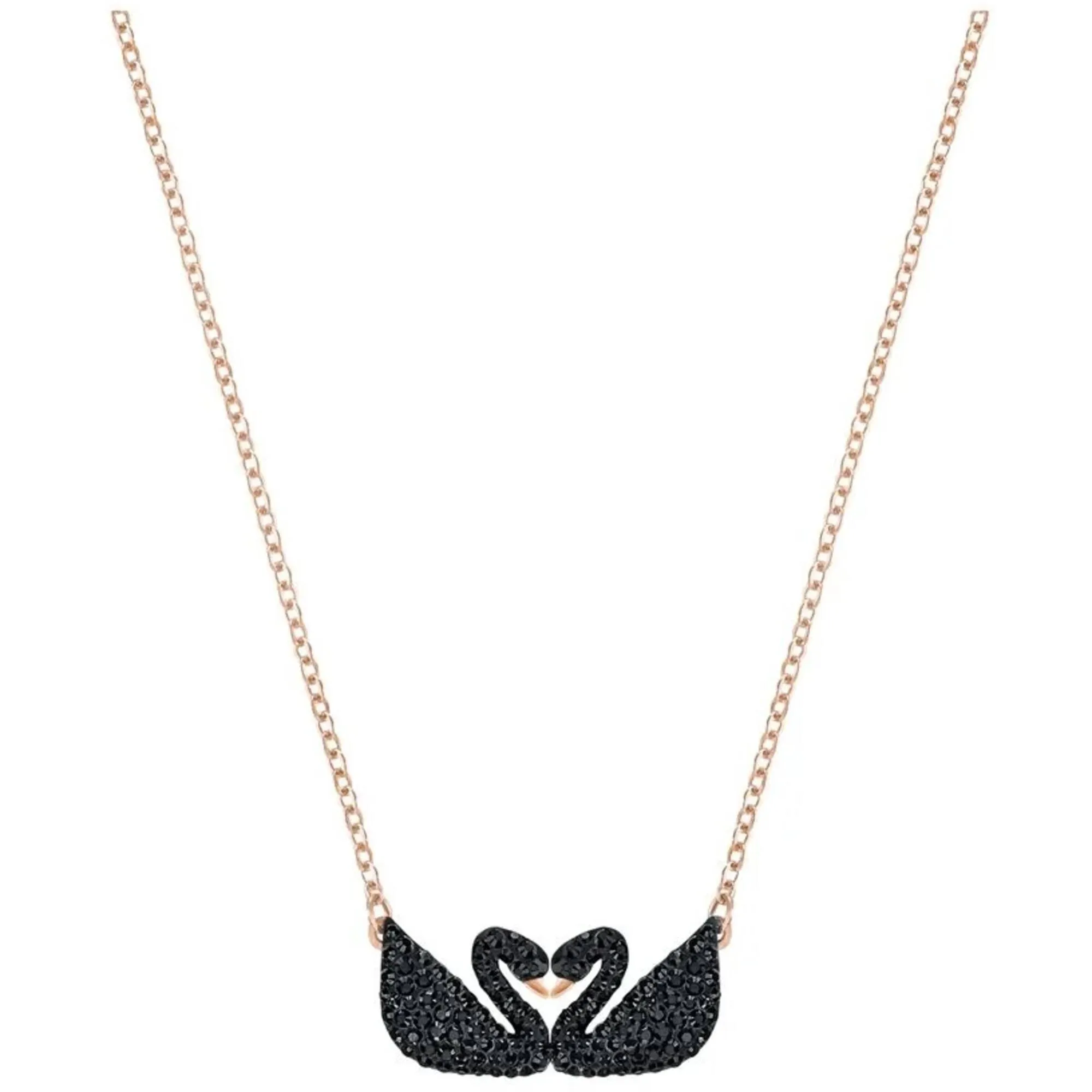 Swarovski Jewelry Swarovski Women's Necklace - Iconic Swan Double Black Crystal Rose Gold | 5296468