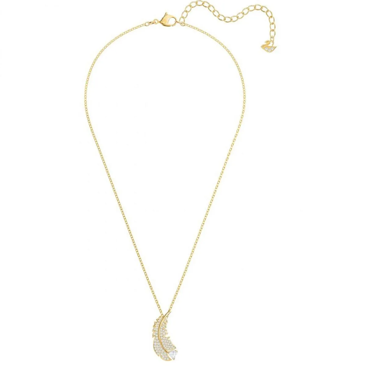 Swarovski Jewelry Swarovski Women's Necklace - Nice Yellow Gold Plated Clear Crystal Feather | 5505740