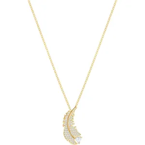 Swarovski Jewelry Swarovski Women's Necklace - Nice Yellow Gold Plated Clear Crystal Feather | 5505740