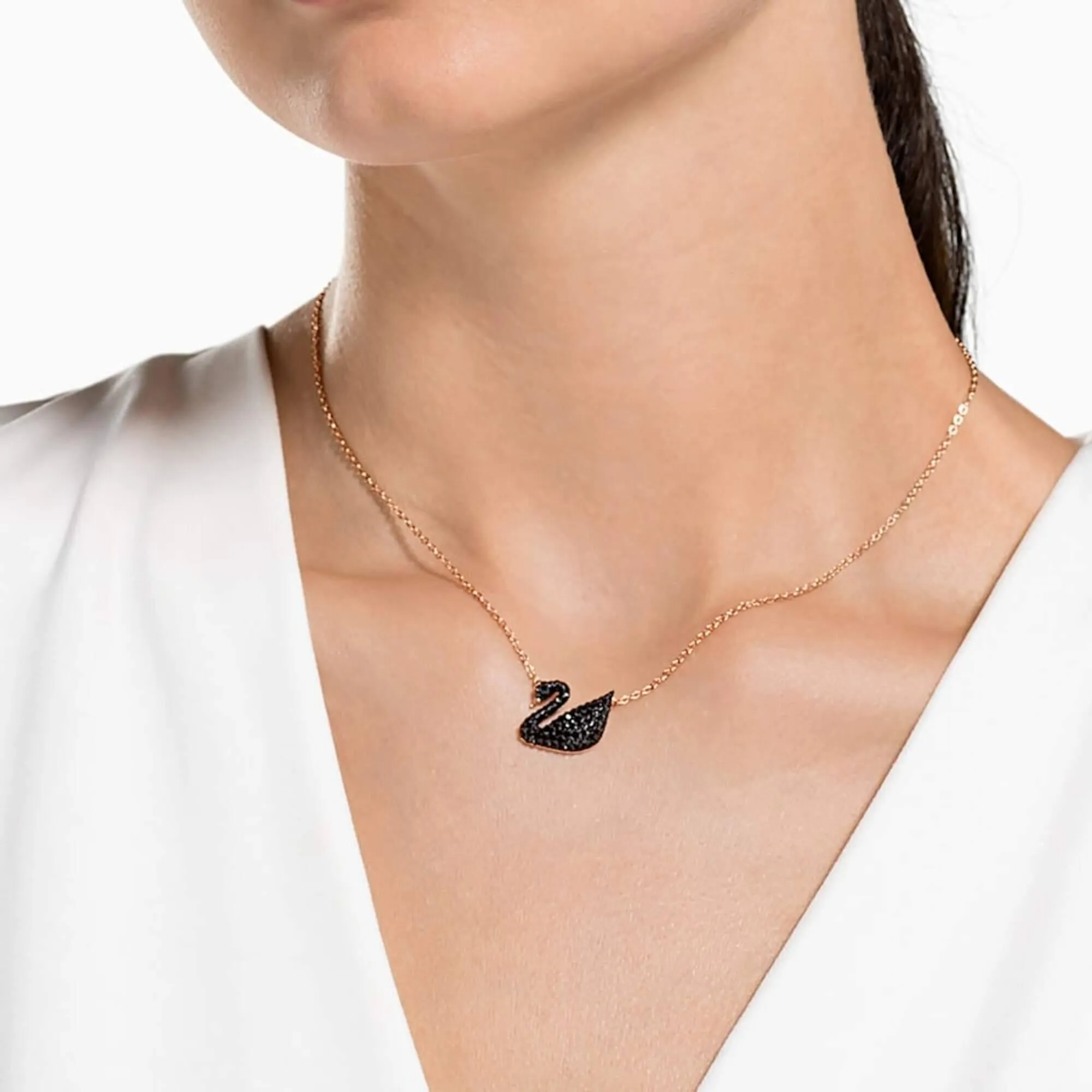 Swarovski Jewelry Swarovski Women's Pendant with Chain - Iconic Swan Black and Rose Gold | 5204134