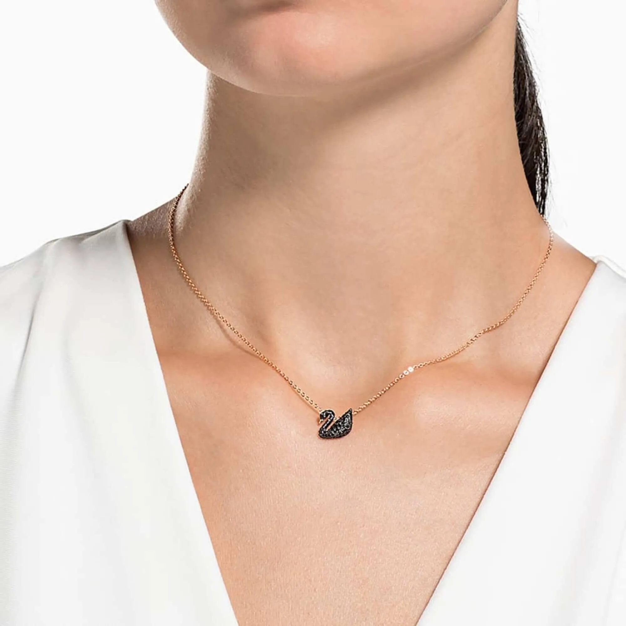 Swarovski Jewelry Swarovski Women's Pendant with Chain - Iconic Swan Black Rose Gold, Small | 5204133