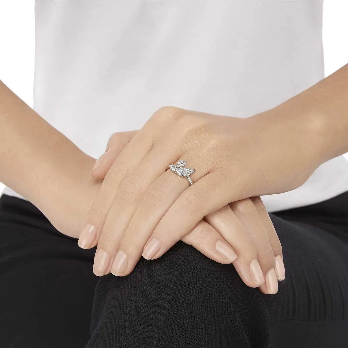 Swarovski Jewelry Swarovski Women's Ring - Iconic Swan Clear Crystal Silver Tone, Size 52 | 5250743