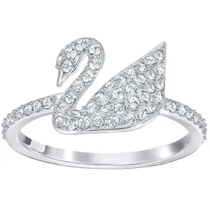 Swarovski Jewelry Swarovski Women's Ring - Iconic Swan Clear Crystal Silver Tone, Size 52 | 5250743