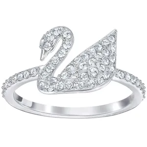 Swarovski Jewelry Swarovski Women's Ring - Iconic Swan Clear Crystal Silver Tone, Size 58 | 5250744