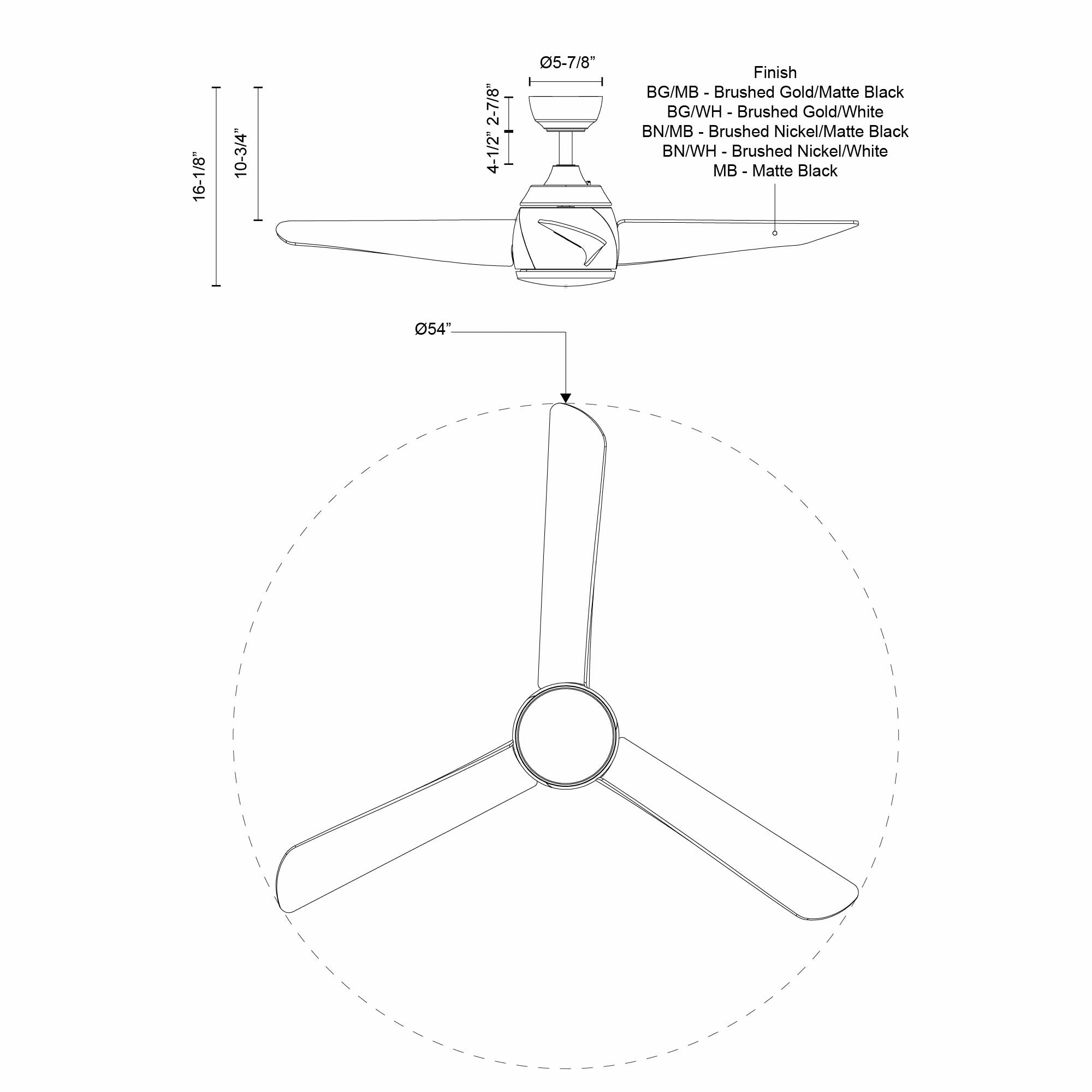 Thalia 54"Ceiling Fan Brushed Gold/Matte Black