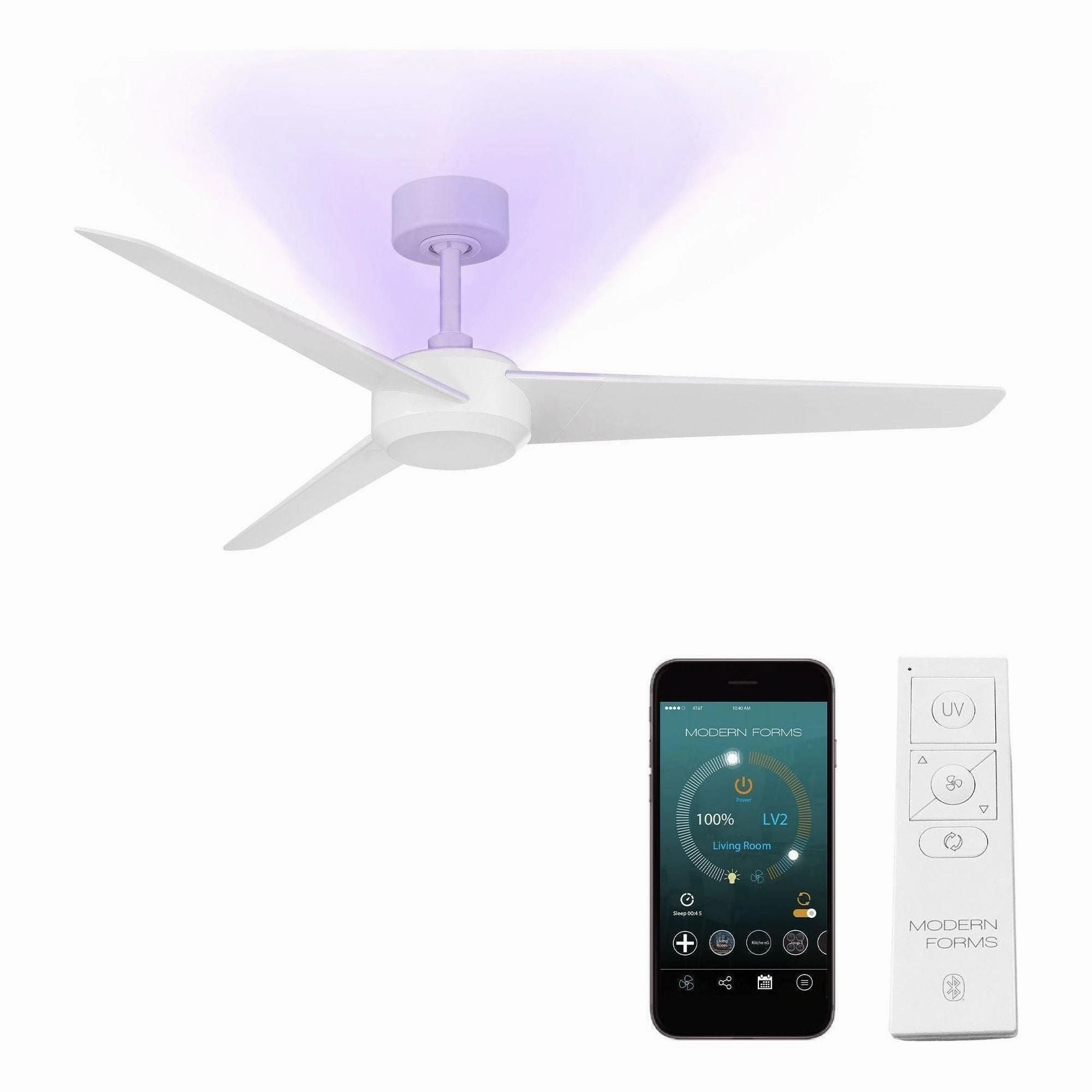 Ultra Indoor/Outdoor 3-Blade 54" Smart Ceiling Fan with Blue UV-LED Light Kit and Remote Control