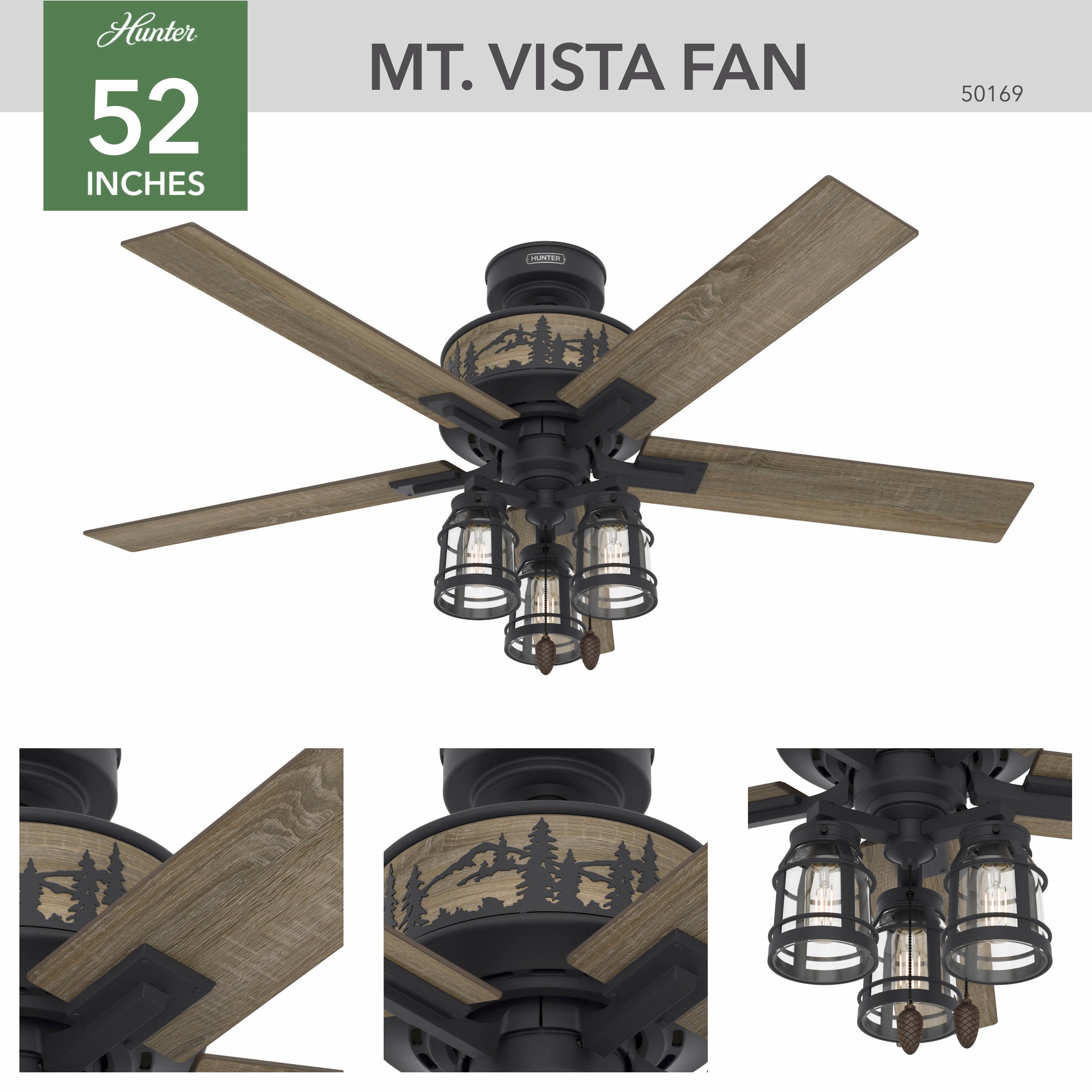 Vista 52"Ceiling Fan Natural Black Iron