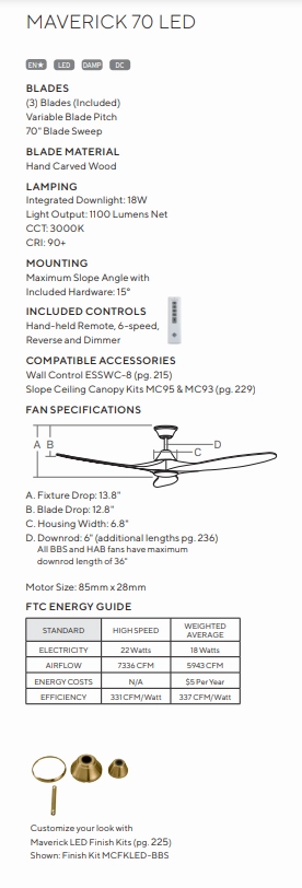Visual Comfort Fan Maverick DC Indoor/Outdoor Ceiling Fan with Dimmable LED light and 6 Speed Remote Control