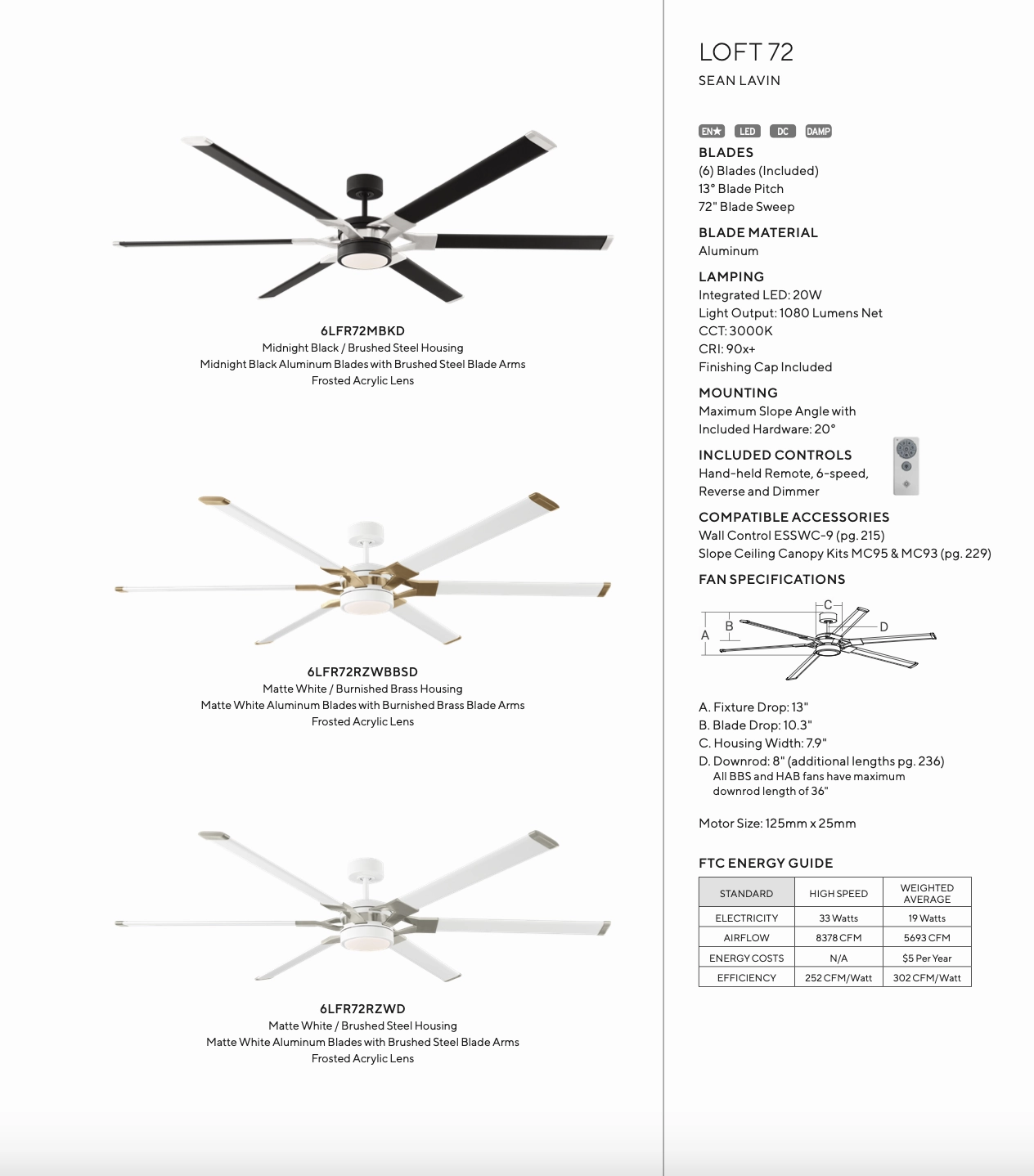 Visual Comfort Loft Indoor/Outdoor DC Ceiling Fan with 20W LED and Remote