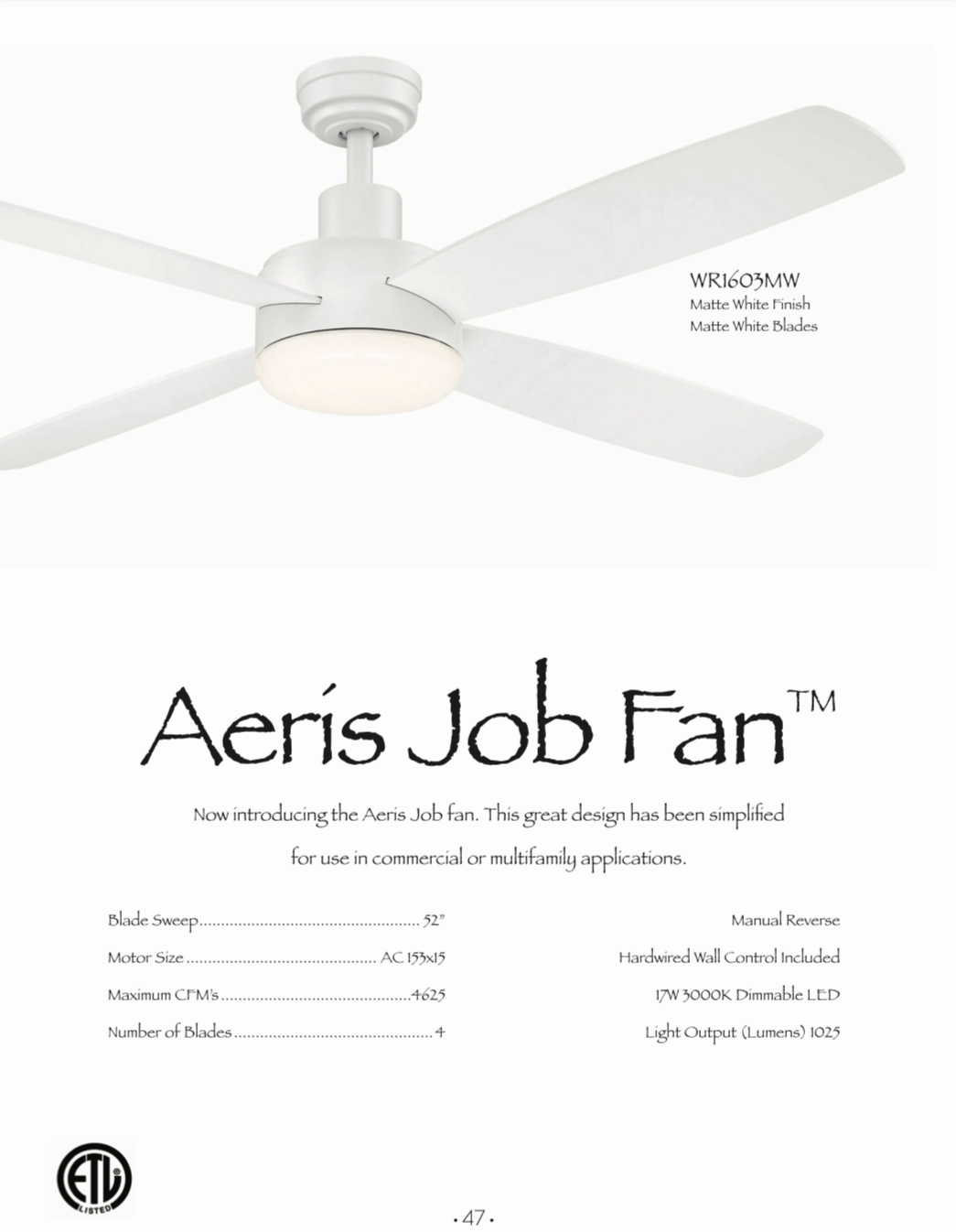 Wind River Aeris Job Fan 52" Ceiling Fan with 17W LED and Wall Control